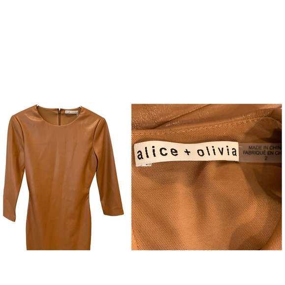 ALICE + OLIVIA Inka Long Sleeve Faux Leather Body-Con Dress (2) - Picture 4 of 9